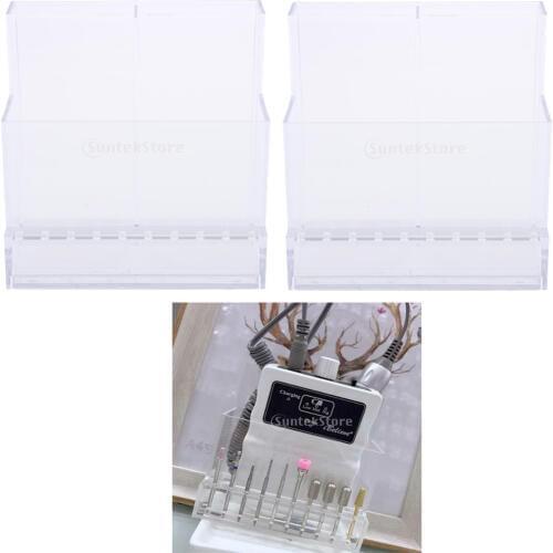 2Pieces Acrylic Nail Drill Machine Nail Drill Bits Holder Stand Display Box Clear