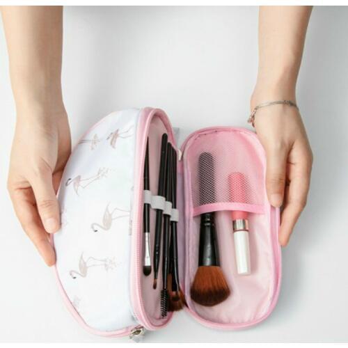 2019 Travel Double Layer Big Cosmetic Bag Women Portable Zipper Make Up Case Box Flamingo/leaf Beauty Organizer Storage Makeup