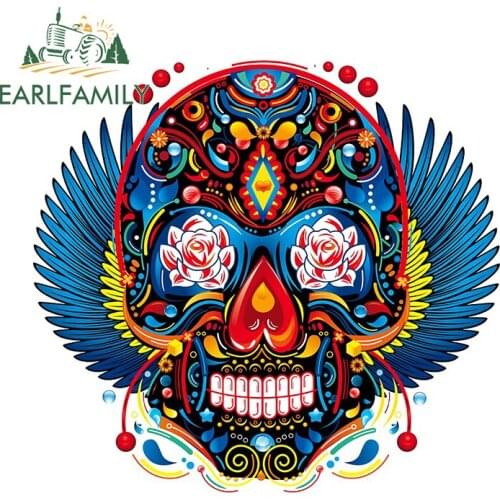 EARLFAMILY 13cm x 12.4cm for Mexican Skull Personality Car Stickers Custom Printing Vinyl Material Motocycle Helmet Decal