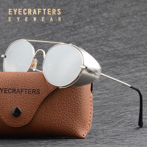 EYECRAFTERS NEW Mens Womens Fashion Eyewear Metal Vintage Gothic Steampunk Sunglasses Fashion Round Mirrored Retro Sunglasses
