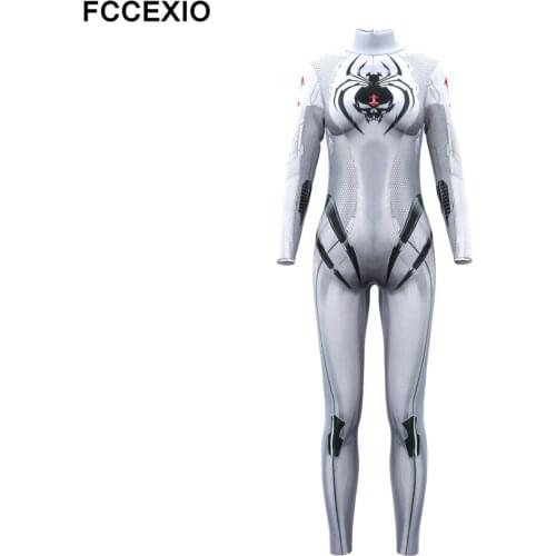 FCCEXIO Halloween Party Cosplay Costumes Women Spider Combat Print Catsuits Adult Fashion Gothic Bodysuits One-piece Clothing