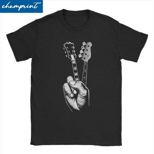 Men T-Shirts Hipster Bass Guitar Funny 100% Cotton Tee Shirt Short Sleeve Finger Guitar T Shirts Crewneck Clothes Unique