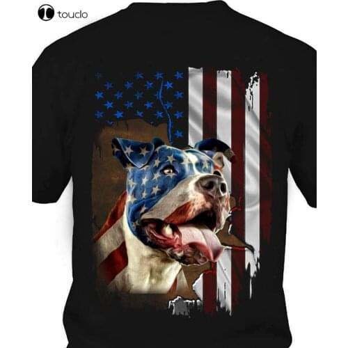 Pitbull Dog Dad Tshirt Usa American Flag Shirt Gift 4Th Of July Mens T-Shirt Tee