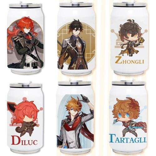 Genshin Impact Childe Zhongli Paimon Keli Cosplay Thermos Bottles Cups Anime Kawaii Accessory For Boys Girls Collections Gifts