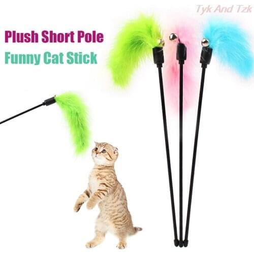Pet Cat Toy Kitten Teaser Stick Interactive Wand Funny Feather Tickler With Bell Pet Stuff Random Color New