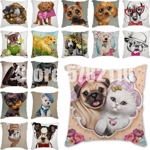 Cartoon Fashion Franch Bulldog Cushion Cover Pillowcase Linen Pillow Covers for Sofa Home Car Decor Animals Dogs Pillows Case