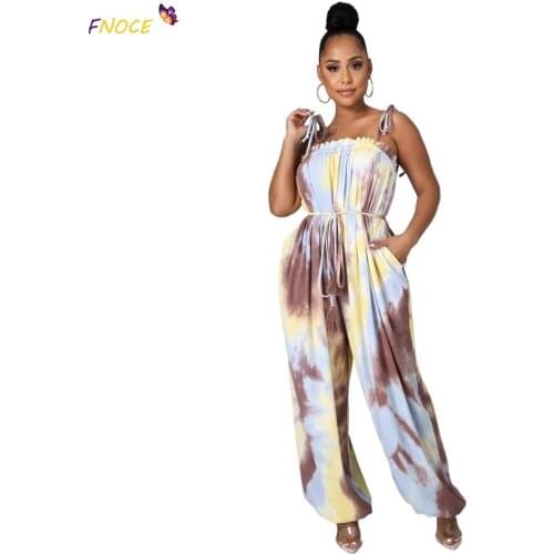 FNOCE Sling Rompers Playsuits Women Elegant Long Jumpsuits Outfits Female 2021 Summer Overalls Printed Jumpsuit Loose Casual New