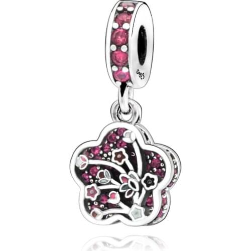 Fashion Jewelry 925 Sterling Silver Beads Fit Original Pandora Bracelets Sparkling Flower Dangle Charm DIY Women Gift
