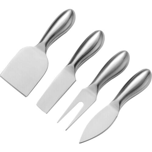 Jaswehome Food Grade 4pcs Stainless Steel Cheese Knife Set Cheese Slicer Hard Soft Cheese Cutter Spreader Fork Cake Baking Tools