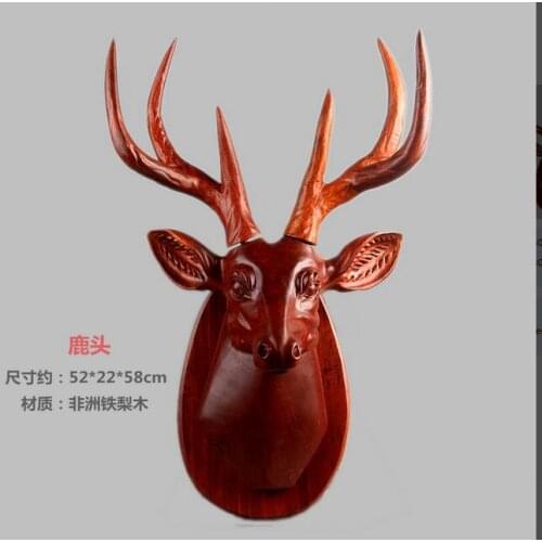 Wood carving Pendant mahogany crafts Wall hanging Lulu Facai deer head solid wood home living room dark light decoration