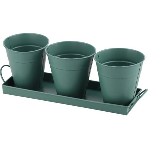 With Tray And Drainage Hole Tin Bucket Flower Pot Eye-catching Novel Design Plant Holder Green Decoration Iron Home Decor Vases