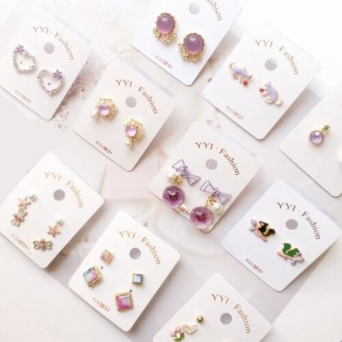 Summer Fairy Japanese Romantic Purple Stud Earrings for Women Cute Small Fresh Dried Flower Dangler Earrings Jewelry Accessories