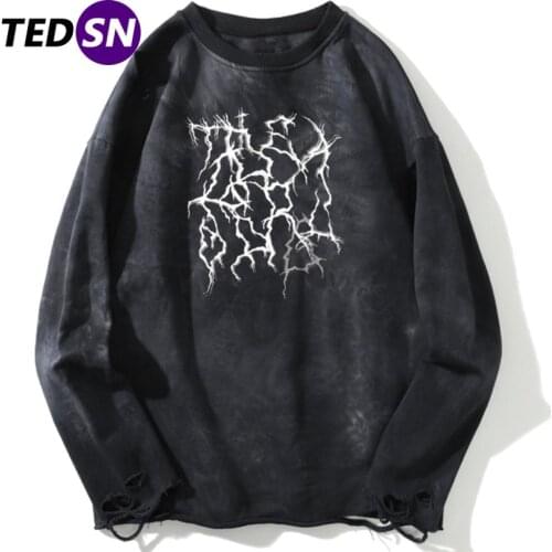 Aelfric Eden Hip Hop Cobweb Hole Printed Men Sweatshirt 2019 Autumn Harajuku Tops Fashion Streetwear Casual Cotton Male Pullover