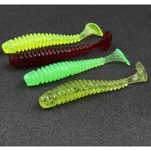 TEUKIM 45mm 50pcs/bag T Tail Silicone Soft Bait Fishing Artificial Worms Soft Lures Carp Fishing Rockfish Jigging Swimbait