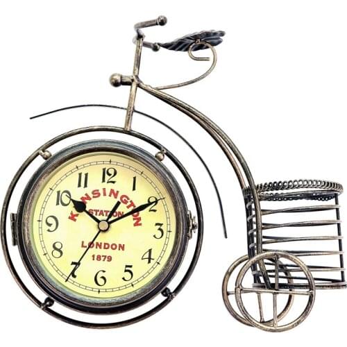Vintage Metal Rustic Bicycle Clock Bike Shaped Double Side Table Decorative Clock for Decor with Basket CNIM Hot