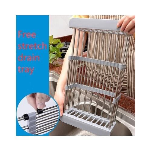 Stainless steel telescopic sink drainer for kitchen drain shelf installation kitchen stand For 2020