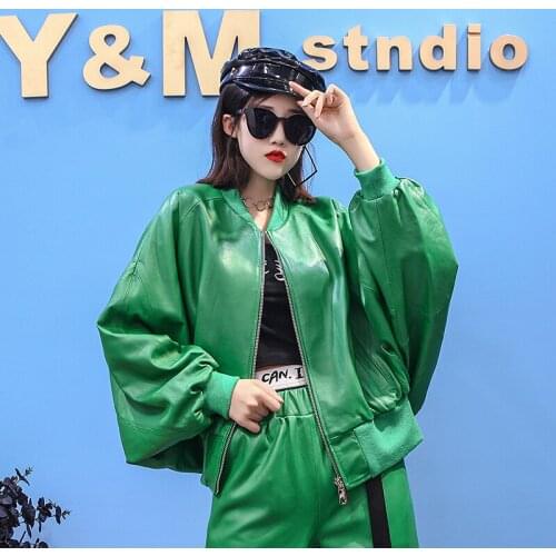 Real Leather Jacket Women Casaul 2021 Genuine Leather Sheepskin Coat Korean Fashion Clothes Green Veste En Cuir Femme WPY2933