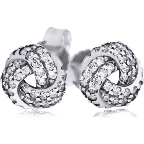 Genuine 925 Sterling Silver Earring Sparkling Love Knots Stud Earrings for Women Wedding Party Gift Fine Jewelry brincos E060