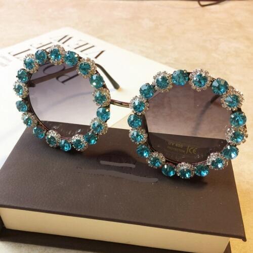 Alloy Crystal Frame Women Sunglasses Luxury Brand round Sun Glasses Men Chic Shades 2019 New Fashion Black Party Sunglasses NX