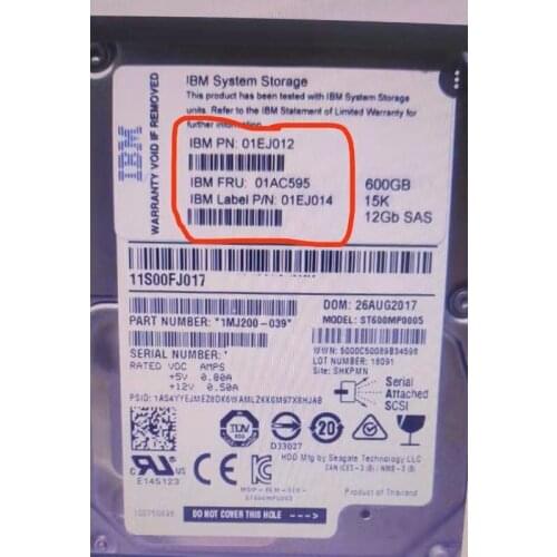 IBM 01EJ012 01AC595 600G 15K SAS 12Gb V5000 Gen2 V5030 hdd