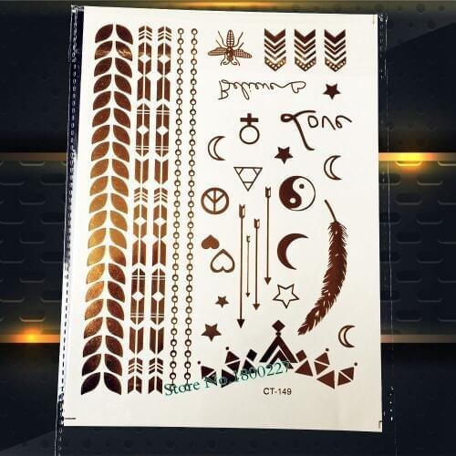 1PC Big Size Gold Leaf Bracelet Temporary Tattoo paste PCT-149 Sexy Girl Arrowss Small Bauble Gadgets Flash Tattoo Sticker Sale