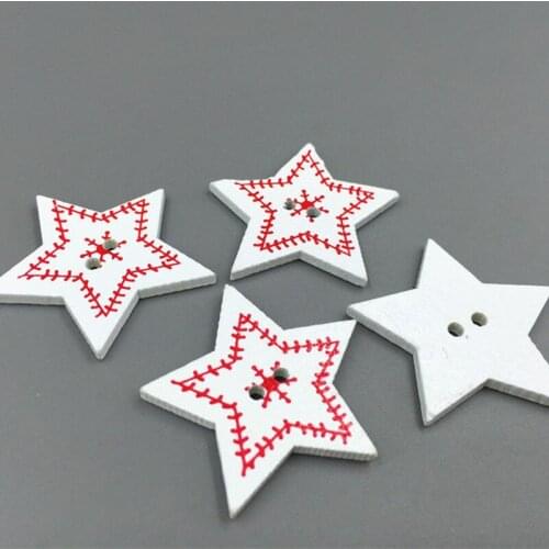 50PCS Christmas Wooden Buttons stars-shape Fit Sewing Scrapbooking printing 32mm