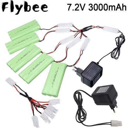 7.2v Battery For RC Cars Robot Tanks Gun Boats Toys Battery Accessories 7.2v 3000mAh AA Rechargeable NiMH Battery + 7.2v Charger