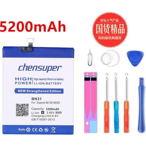 Chensuper 0 Cycle 100% New 5200mAh BN31 Battery for Xiaomi Mi A1 / Redmi Y1 Xiaomi Mi 5X Mi5X / Redmi Note 5A 5A pro