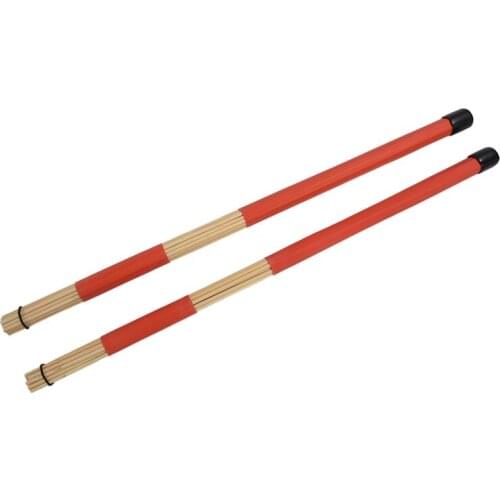 New 1 Pair 40CM Bamboo Rod Drum Brushes Sticks for Jazz Folk Music (Red)