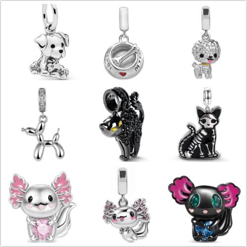 925 Sterling Silver Bead Charm Shiny Labrador Bulldog Cat Bone Fit Original Pandora Charm Silver 925 Bracelet DIY Jewelry