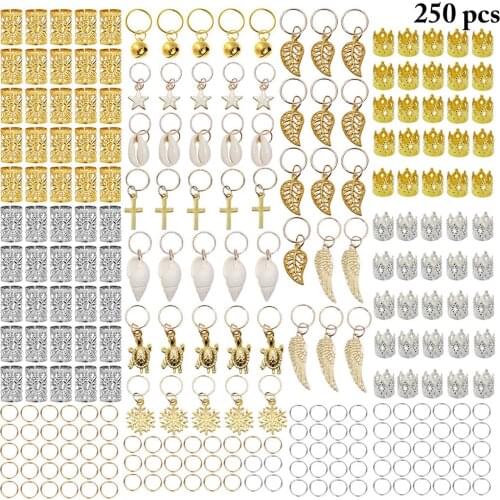 250pcs Silver Golden Color Hair Beads For Dreadlocks Hair Braid Tubes Cuffs Beads Adjustable Dreadlock Bead Clip Kids Women
