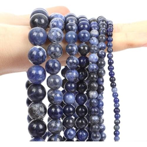 Wholesale Natural Stone Beads Smooth Blue-vein Stone Round Loose Bead For DIY Jewelry Making Bracelets Handmade 4/6/8/10/12MM