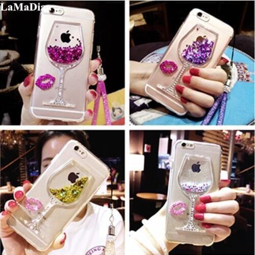 LaMaDiaa Liquid Quicksand Bling Wine Glass Soft Transparent Phone Cases For Samsung Galaxy J3 J5 J6 J8 A3 A5 A6 A8 Plus 2017