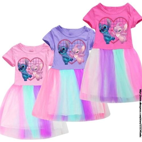 Stitch Princess Baby Girls Dresses Summer Lace Princess Dress Birthday Toddler For Children Kids Party Christmas Clothing