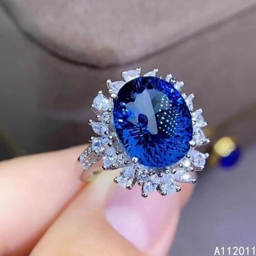KJJEAXCMY fine jewelry 925 sterling silver inlaid natural blue topaz noble adjustable Female ring Support test