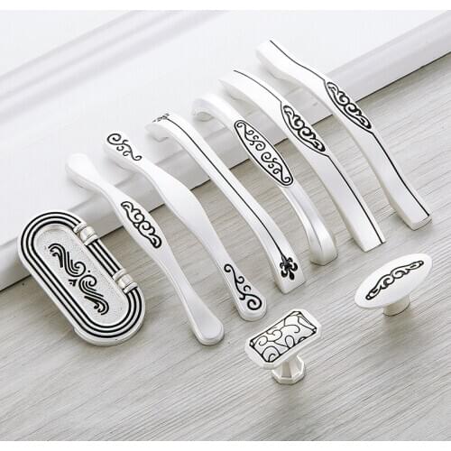 JD Zinc Alloy Solid Modern Fashion Closet Door Handle Silver Drawing Black Carved Flower Cabinet Shoe Cabinet Drawer Handle