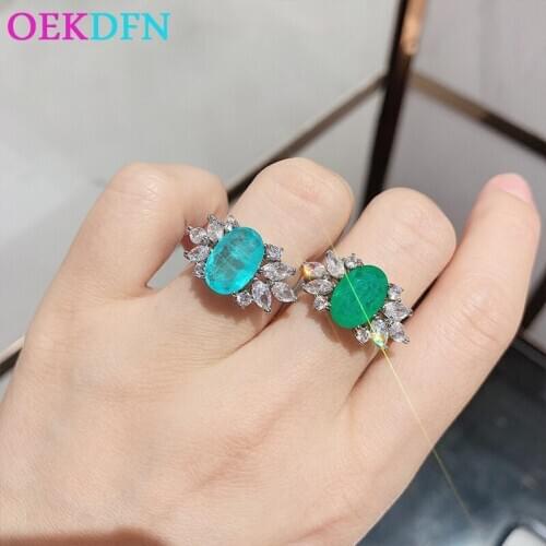 OEKDFN Real925 Sterling Silver Rings Oval Paraiba Tourmaline Emerald Gemstone Wedding Engagement Party Ring Fine Jewelry