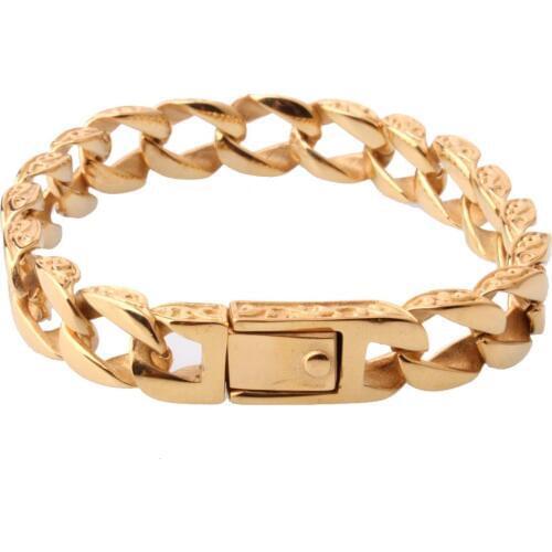 New Design 12mm Gold Stainless Steel Mens Charm Bracelets Retro Mens Bracelets High Quality Cool Male Biker Jewelry Accessory