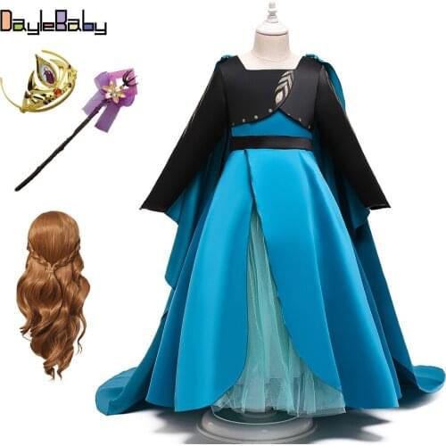 Fancy Queen Anna Princess Costume Cosplay Elsa Dark Green Party Outfit Girls Dress with Mopping Cloak Deluxe Party Gown Ball