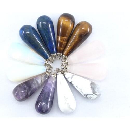 Natural Stone pendant Water Drop Lapis Lazuli Tiger Eye Howlite Amethyst Opal For Jewelry Making Necklace DIY 2PCS