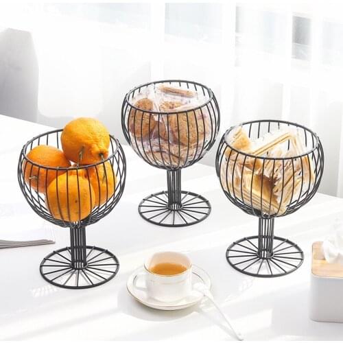 Nordic iron art wine glass storage fruit basket, simple home desktop storage creative drain fruit basket, storage basket