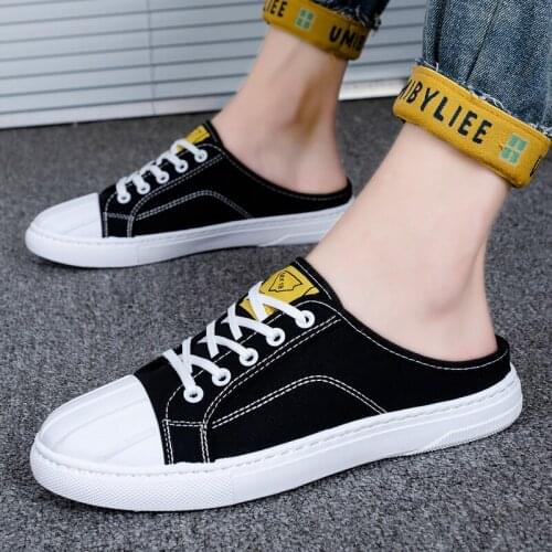 2021 summer new Korean casual shoes breathable mens canvas shoes fashion trend versatile lazy half slippers