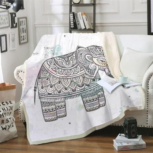 Bohemian Elephant Series Bed Blankets,Thick Double-Layer Plush 3D Printed Blanket Throws for Bed Sofa