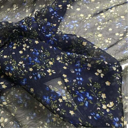 One meter High quality silk crinkle Chiffon tissu purplish blue shivering sewing High grade dress fabric