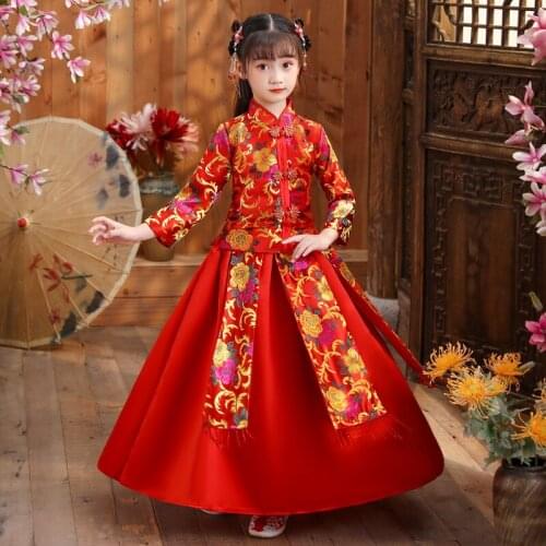 Autumn And Winter Girls' Super Immortal Hanfu Long Sleeves Tang Costume Two Piece Stage Performance Clothing Party Dress