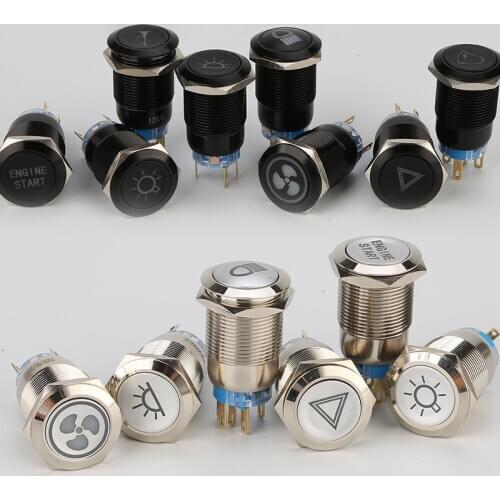 16 / 19 / 22mm metal button switch waterproof pattern customization DIY automobile and motorcycle refittingLED lamp 6v12v24v