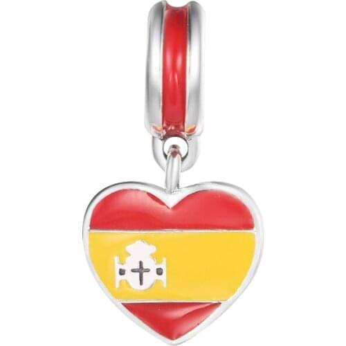 Fits Pandora Bracelets Spain Heart Flag Dangle Charm 925 Sterling Silver Women Beads Jewelry for DIY Making Kralen Berloques
