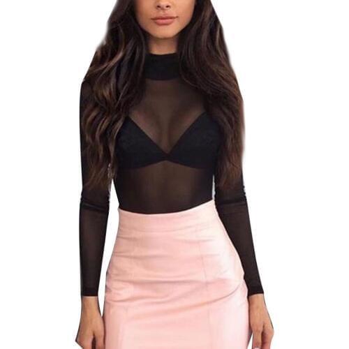 Hot Autumn Winter Sexy T-Shirt Women Tees Turtle Neck Long Sleeve T-Shirt Slim Sheer Women Mesh Top T-Shirt Girls