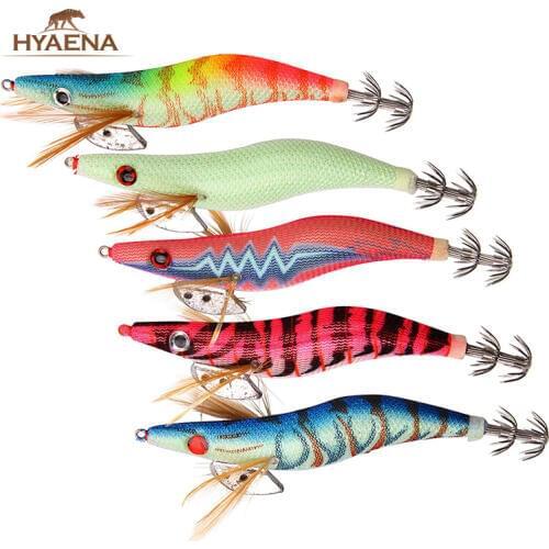 Hyaena 5pcs Lifelike Fish Luminous Fishing Lure Japan Artificial Squid Hook Jig For Wood Shrimp Lure Hard Bait Octopus
