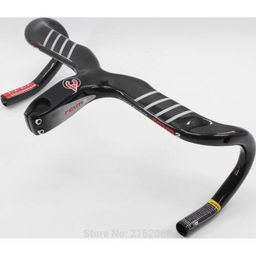 New arrival silver decals Road bicycle 3K full carbon fibre bike handlebar and stem integrated with stent holes light Free ship